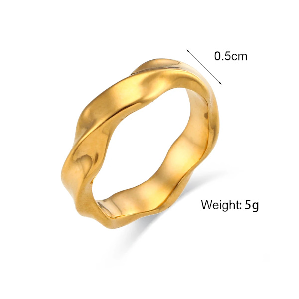 Ebelle Rostfria ringar för kvinnor Basic Style Minimalistisk Vattenvåg Twist Dagliga smycken presenter Gold 52