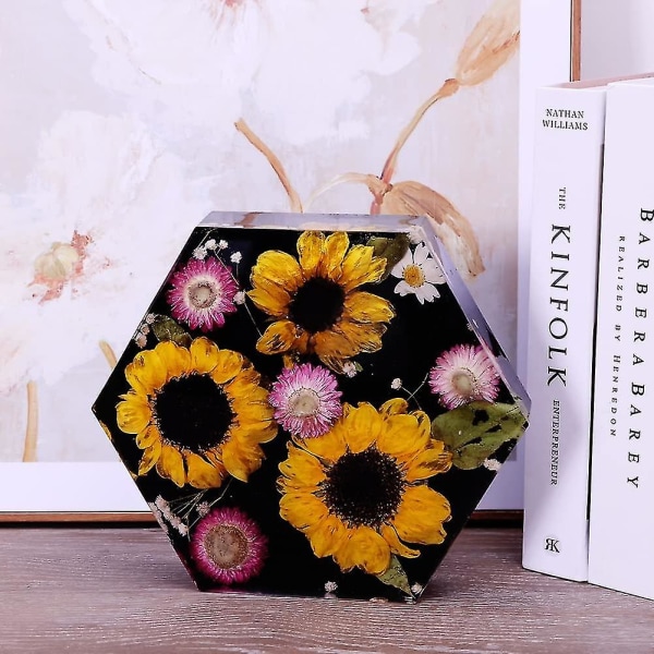 Harpiksforme, store harpiksforme i silikone (20x23x5 cm), sekskantede harpiksforme til konservering af blomster, dybe forme til harpiksstøbning