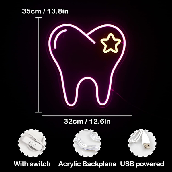 Tand Neon Skilt Pink Led Neon Lys Skilt Tandlægekontor Neon Skilt Vægdækning Hængende Led Skilt Tandpleje Vægdækning Firmaskilte W