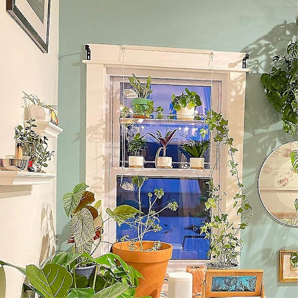Premium transparenta akrylfönsterhyllor 2/3 lager genomskinlig hängande flytande vägg hylla blomkruka stativ planteringsställ inomhus utomhus dekoration