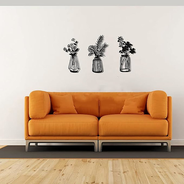 Metal Blomster Vægskulptur, Metal Vægskulptur til Terrasse Balkon, Sort Metal Vægskulptur Kunst til Stue Badeværelse Soveværelse Spisestue, Sort Vægskulptur A