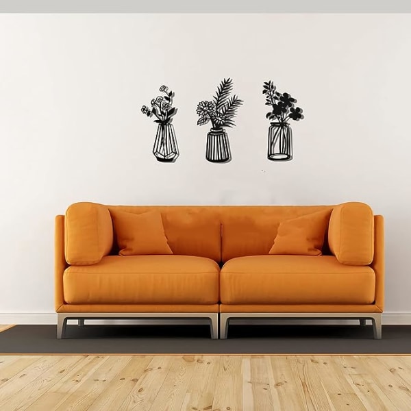 Metallblommor Väggdekor, Metallväggskulptur för Patio Balkong, Svart Metallväggdekor Konst för Vardagsrum Badrum Sovrum Matrum, Svart Vägg A