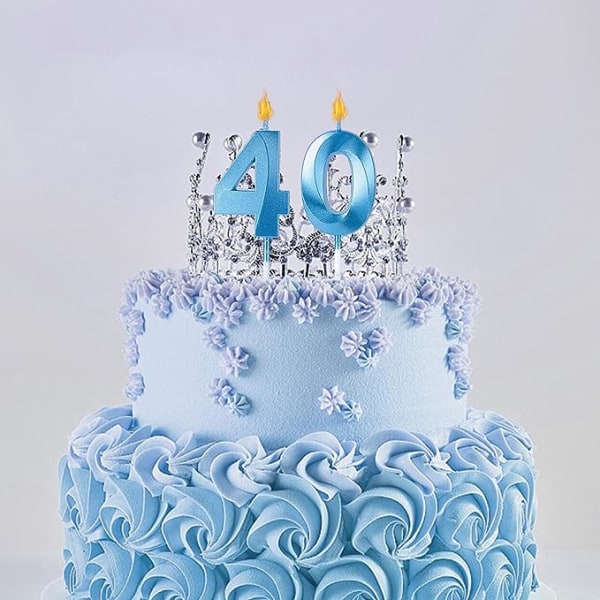 Blå 40 års fødselsdag stearinlys til kager, nummer 40 4 Glitter stearinlys kage topper til fest jubilæum bryllup fest dekoration