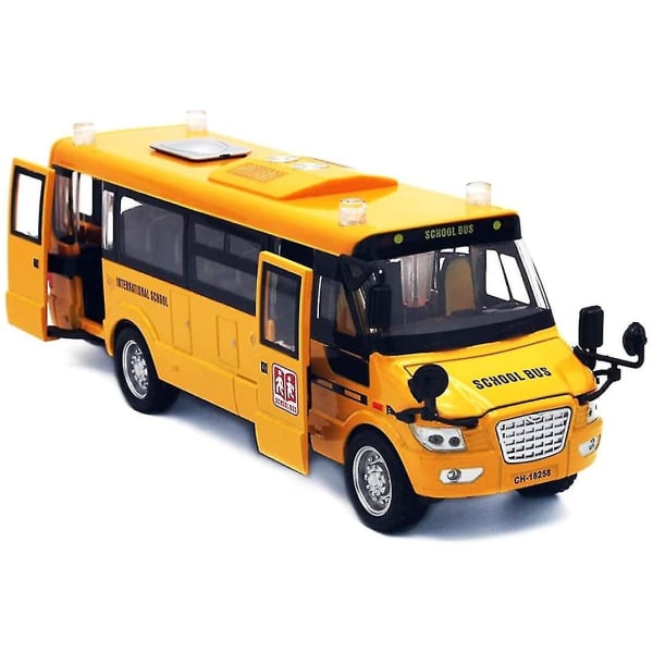 2023 - Alloy School Bus Model Toys Pull Back Vehicle Car Broadcasting Sound & Music, Lights, Moveable Doors