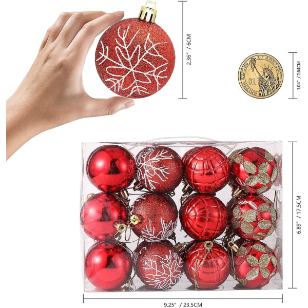 Julekuler Ornamenter Til Juletreet 24stk 2.36\"/60mm Knusesikker Plast Julepynt