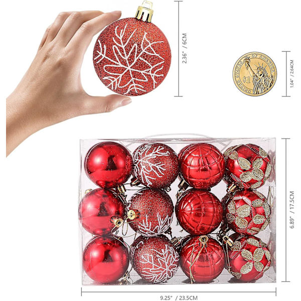 Julgranskulor Dekorationer För Julgran 24st 2.36\"/60mm Osplitterliga Plast Juldekorationer