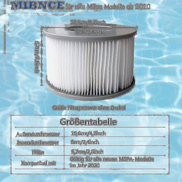 8 stk. udskiftningsfilterpatroner til Mspa Hot Tubs Spa Pools - Snngv