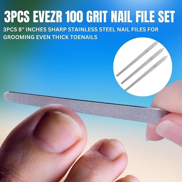 3 stk 8 tommer skarpe rustfrie stål neglfiler sett manikyr pedikyr 100 grit buffer tykke tånegler fingernegler metall neglfil for hjem og profesjon