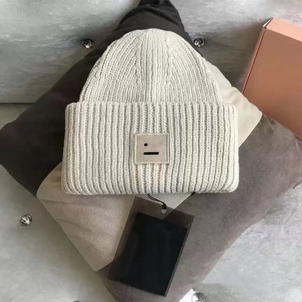 AC Smiley Par Ullhatt - Firkantet Rullet Brem, Vinterhatt av Høy Kvalitet Medium grey