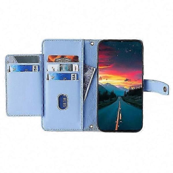 Galaxy A56 5G Plånboksfodral i läder med blixtlåsficka och 2 remmar Blue