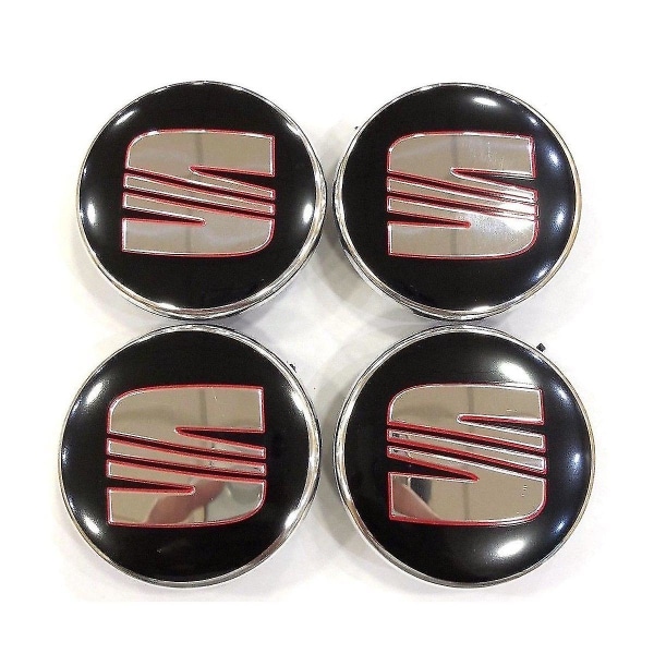 Svart/silver/röd Seat Wheel Center Caps Navmärken 56mm 4 st för Ibiza Leon