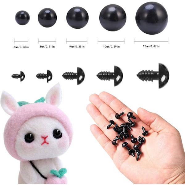 Säkerhetsögon Leksaksögon Plast Säkerhetsögon med bricka för Tcrochet Leksaker, 100PCS Hantverksögon Dockögon för Mjuk Leksakstillverkning, DIY Hantverksdockor (6-12 mm)