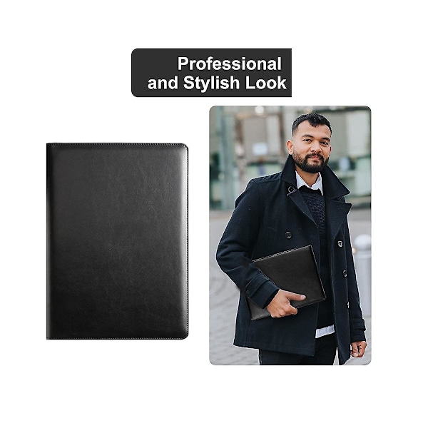 Portfölj med mapp för CV och A4-storlek Urklipp Svart Läder Padfolio för Män Kvinnor Business Portfo