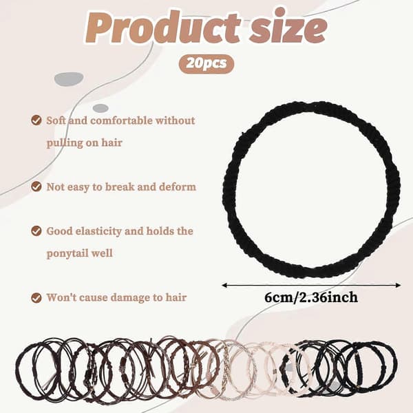 Boho Hårsnoddar för kvinnor, 20-pack skonsamma elastiska band, 5 stilar armbandshårtillbehör