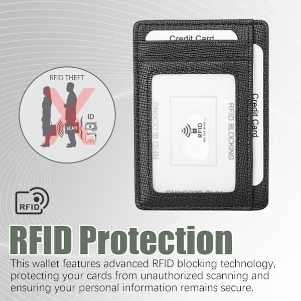 Kortholder med RFID-beskyttelse, ægte læder, sort