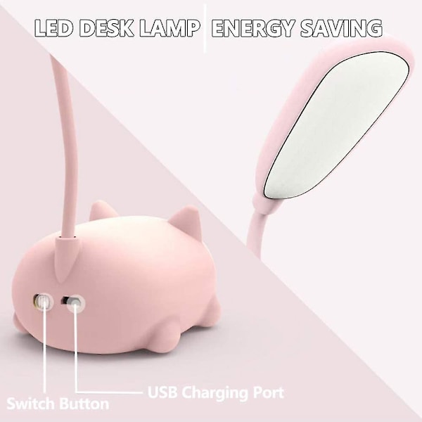 Barnelampe, LED skrivebordslampe for barn, trådløs lading student lærings øye beskyttelse lampe, USB oppladbar tegneserie leketøy lampe gave D