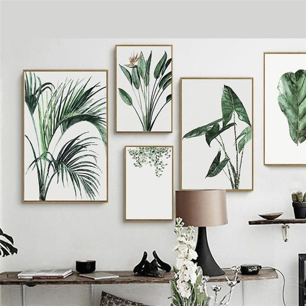 Sæt med 3 plakater, grønne planteblade vægbilleder, moderne lærredsbilleder, kunstbilleder uden ramme Natur væg plakat vægdekoration til stuen