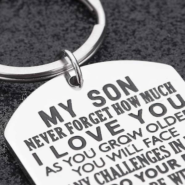 Inspirerande present till son från mamma - glöm aldrig hur mycket jag älskar dig - presentnyckelring till tonårspojke från mamma
