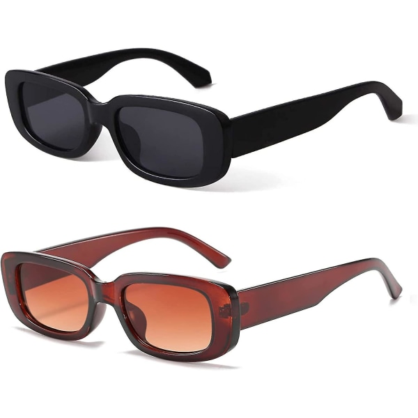 Rektangel solbriller til kvinder Retro kørebriller 90'er vintage mode smalt firkantet stel Uv400 beskyttelse