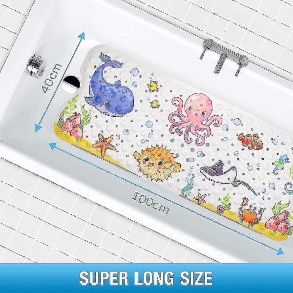 Mng Non-slip Bath Mat 100x40cm, Anti-slip Bathtub Mat With 200 Suction Cups Pvc Material, Shower Mat With Cartoon Sea Animals For