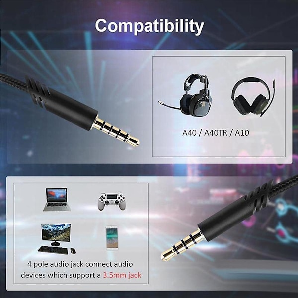 Reservekabel til A40 Headset, Lydkabel til /a40 Gaming Headset, til Controller
