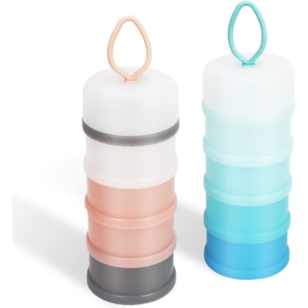 2 STK Babymelkpulverdispenser, Portable Formula Dispenser Container, Baby Mating Travel Oppbevaringsbeholder, 4 Layers BPA Free N