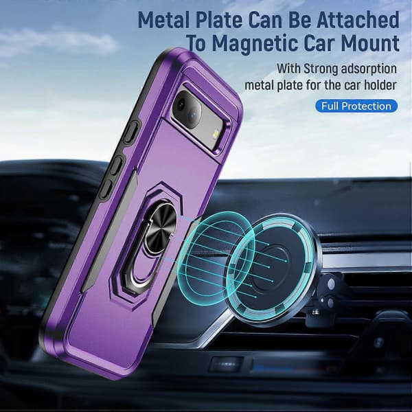 Til Google Pixel 8a Deksel Militærgrad Ring Kickstand PC + TPU Telefondeksel Purple+Black
