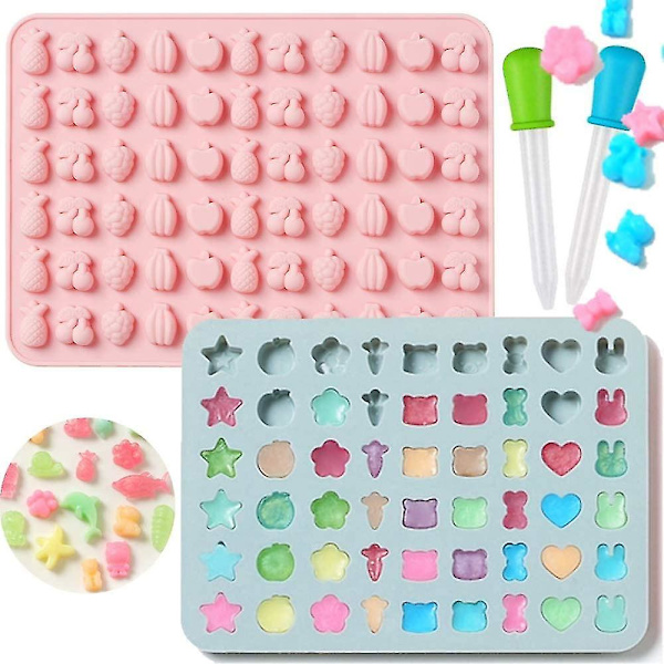Silikoneform - Silikone Gummy Candy-forme og isterningbakker, sæt med 2 silikone