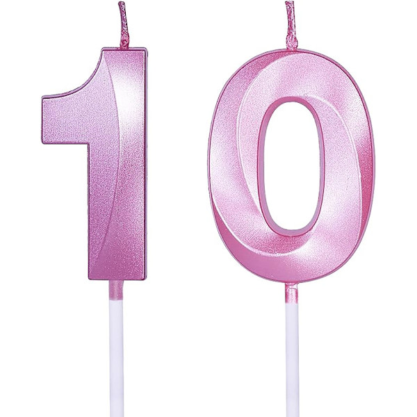 Vaaleanpunaiset 10. syntymäpäiväkynttilät kakkuihin, numero 10 glitterkynttiläkakun koriste juhliin, vuosipäivään, häihin ja juhlallisuuksiin