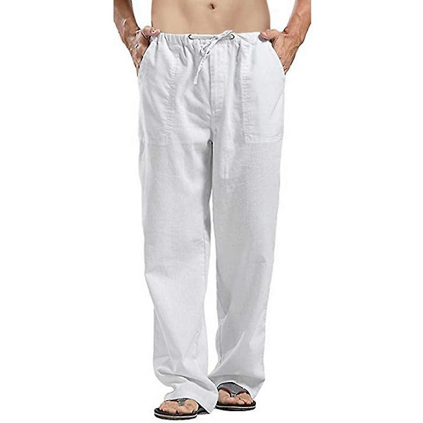 Avslappede linbukser, herre bomullsbukser, ensfargede haremsbukser, baggy fritidsbukser, 2XL