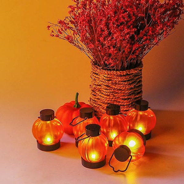 Halloween Led-kurpitsalyhdyt 6 kpl Halloween-koriste vilkkuva elektroninen kynttilä tunnelmavalo (oranssi, 10,2 cm * 4,6 cm)