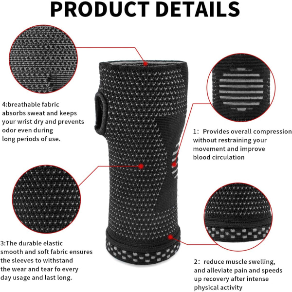 Handledskompressionshylsor (par) för karpaltunnel och smärtlindring, handledsstöd för kvinnor och män. Andningsbar och svettabsorberande karpaltunnel