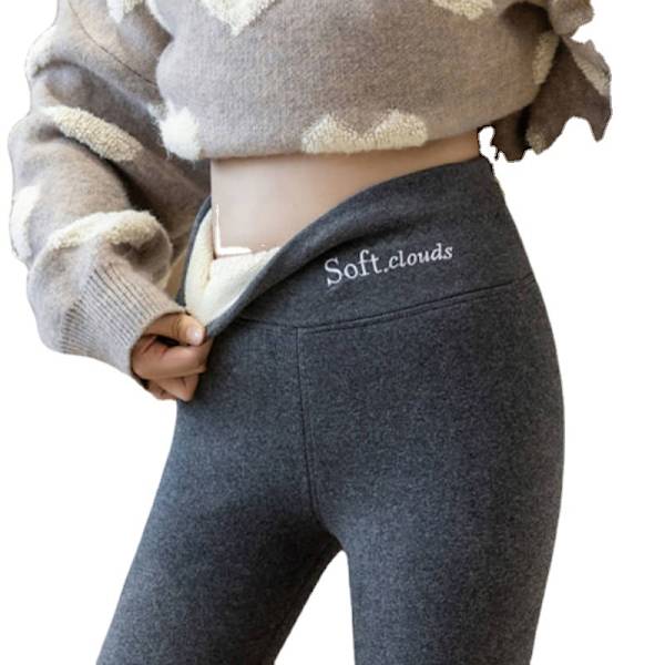 Dam Leggings med Sherpa Fleece Foder Vinter Varma Byxor Stretch Tjocka Mjuka Svart L Dark Gray M