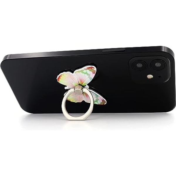 Butterfly Mobiltelefon Ring Holder Finger Ring Grip Stativ 360° Rotasjon 180° Flip Universal Kickstand Kompatibel med alle smarttelefoner (grønn)