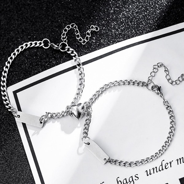 2 Pieces Lovers Bracelets For Couples Love Heart Magnet Charm Pendant Bracelets