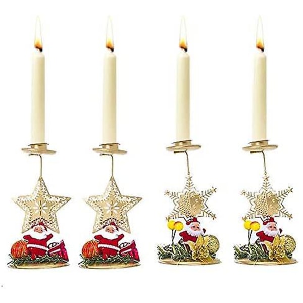 Jul Ljusstake Centerpiece, Tomte Guld Ljusstakar Hållare För Bordsdekoration (4 st)