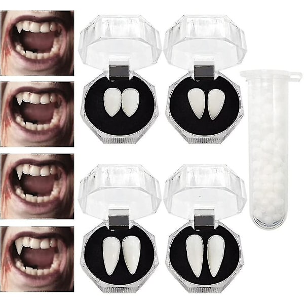 4 Par Halloween Vampyrtann, Vampyrfanger, Skrekkfalske Tenner For Cosplay Halloween-Temafest