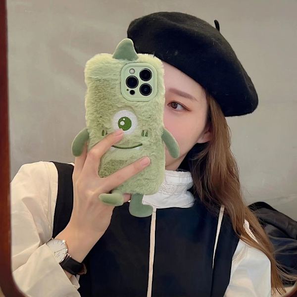 Pehmeä kotelo iPhone 13 Prolle tytöille teini-ikäisille lapsille Kawaii Cartoon 3D Animal Fuzzy Furry Warm Plush Winter Case Soft Silicone Shockproof Protective Cas