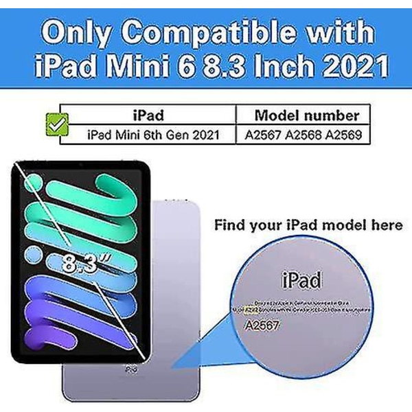 Etui til iPad Mini 6. generasjon 8,3 tommer 2021, dobbeltsidig magnetisk etui med slank trifold-stativ, 2. generasjons blyantlading, Smar