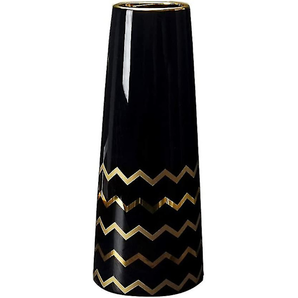 25cm Blomster Vase Sort Guld Keramisk Høj Design Dekorative Vas Til Hjem, Fest, Bryllups Midtpunkt