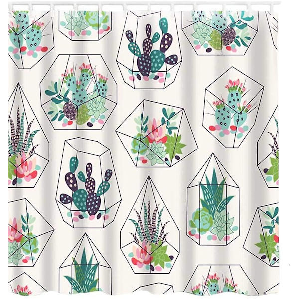 Bruseforhæng Badeværelse, Bruseforhæng - 180 X 180 Cm - Anti-skimmel Og Vandafvisende Med 12 Bruseforhængsringe - 3d Digital Print, Grøn plante Wit