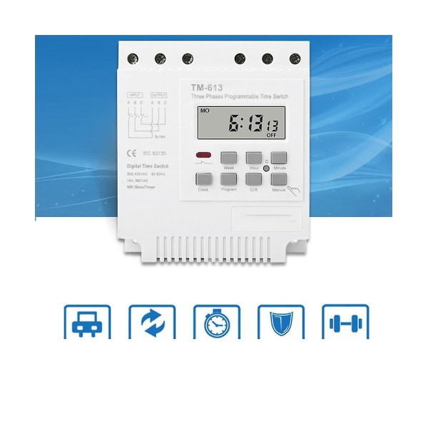 Tre faser 380v 415v Timer Programmerbar bryter med bakgrunnsbelysning