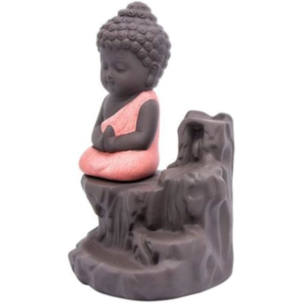 Røgelse Vandfald Tilbagestrømning Stativ Keramik, Keramisk Buddha Statue, Lille Munk Pagode, Konisk Stang Askeopsamler Med 20 Tilbagestrømning Røgelse Kegle (Rød)