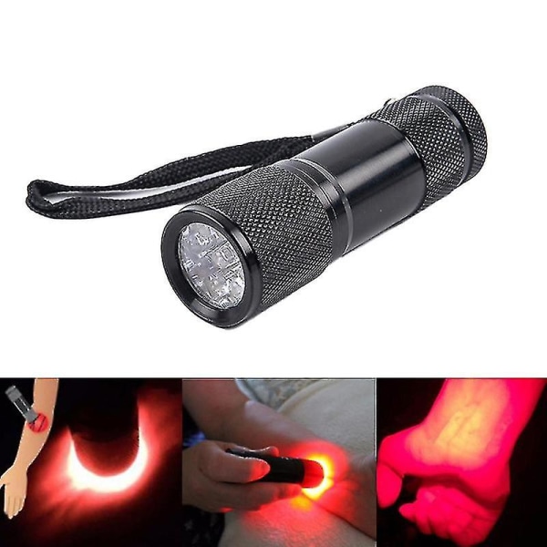 Rød LED Lommelygte Infrarød Venebilleddannelse 625nm Rødt Lys 9 LED Lommelygte Venefinder Shytmv