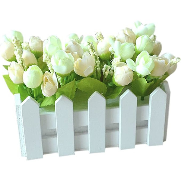 1 sæt hvidt træhegn kunstig blomst blomsterholder hjem haveindretning