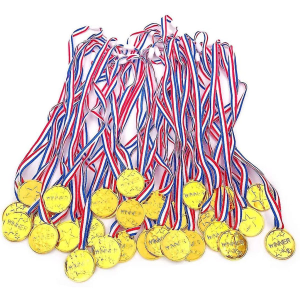 30 X plastik guld vinder medaljer med bånd til børn festspil præmier børn