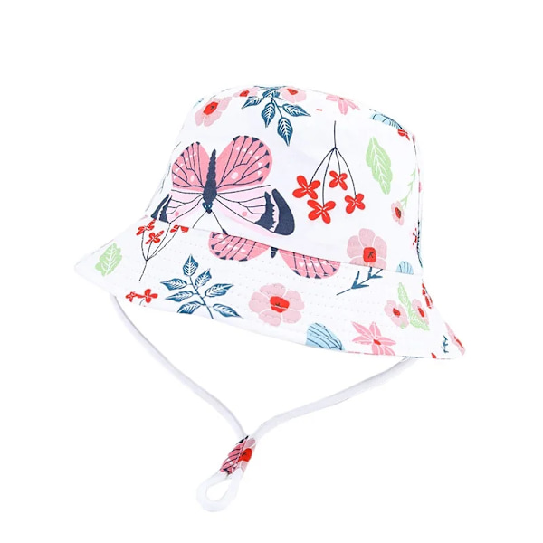 Vauvan pojat tytöt sarjakuva kalastajan hattu kesä ulkoilu UV-suoja ämpäri hattu white butterfly 52cm