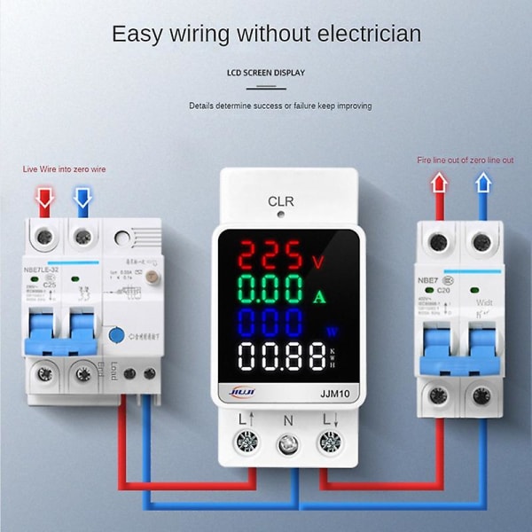 JJM10 100A AC80-270V LCD digital elektrisitetsmåler Enfase energimåler Nøkkel Tilbakestillingsfunksjon Multifunksjonell DIN-skinne