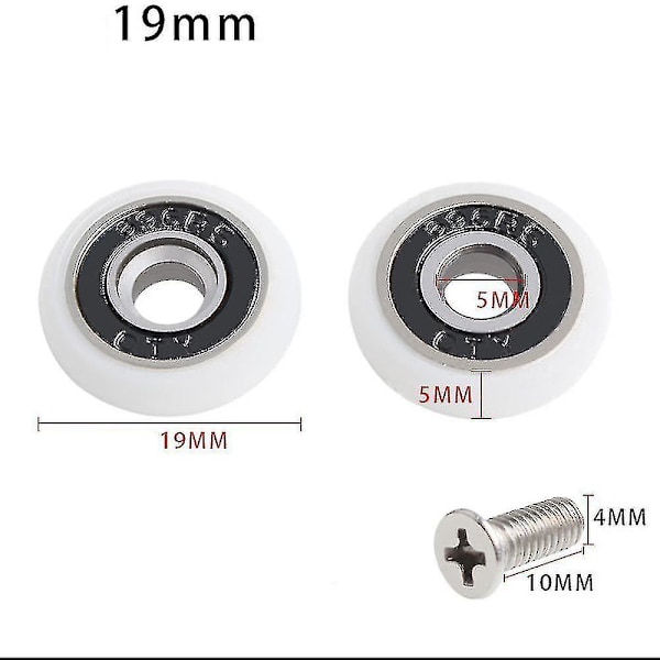 Set med 8 erstatningshjul for dusjdør med 19 mm diameter