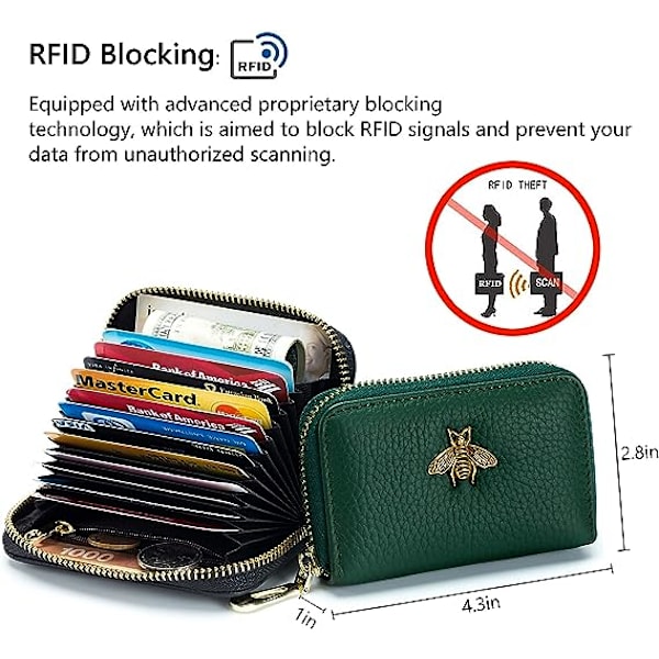 RFID-kreditkortshållare, litet läderfodral med dragkedja för kvinnor